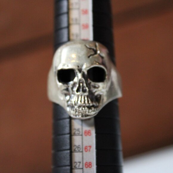 Heavy Skull Ring Silver 925 11.63g Gothic Biker Punk Size 10 Cracked Design - Picture 7 of 9